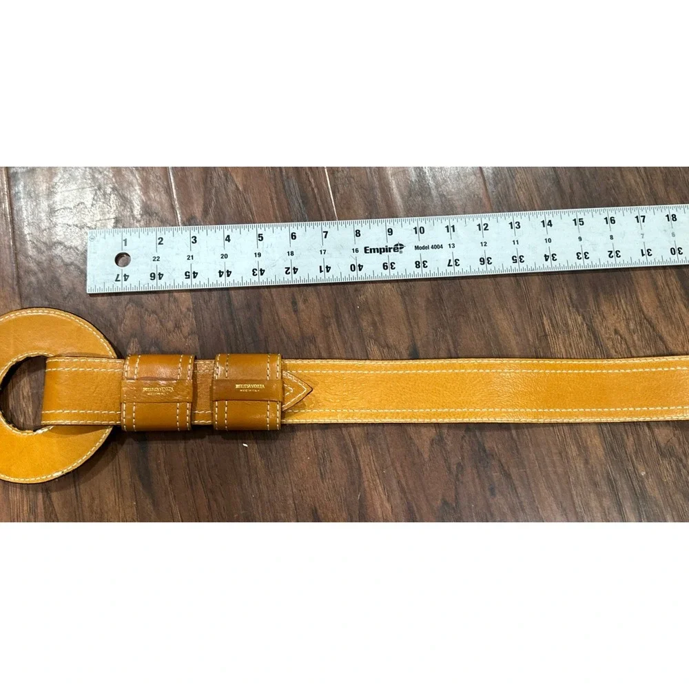 Bottega Veneta Y2K Wide Cognac Leather Large Circle Buckle Belt Made In Italy